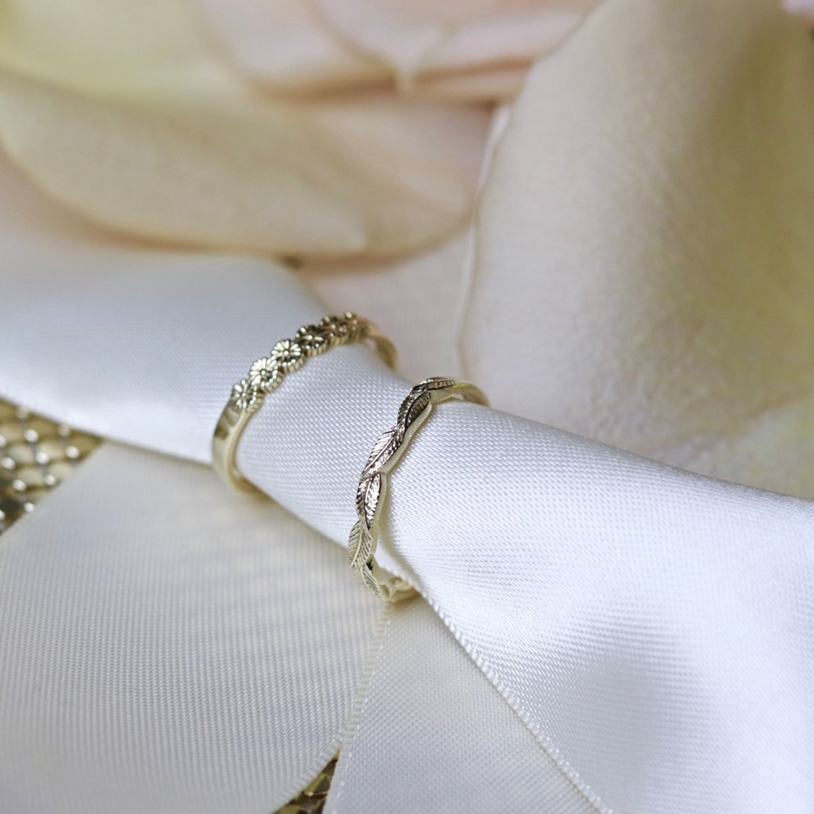 14k Rose Gold Leaf Wedding Ring Rose Gold Ring Solid Gold Etsy