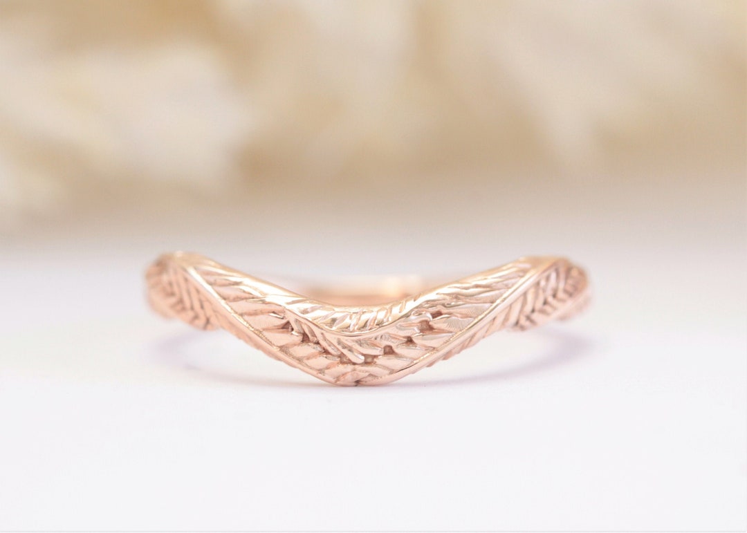 Foliage Leaf Wedding Ring, Laurel Leaf Wedding Band, Rose Gold Leaf