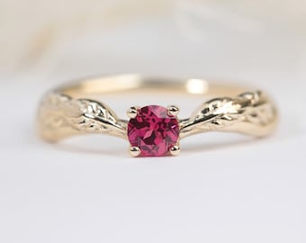 ruby leaf ring, leaf engagement ring, lab ruby ring, alternative engagement ring, nature inspired ring, rose gold ring, gemstone ring