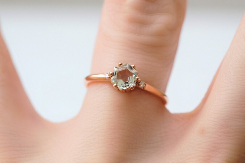 Green Amethyst Engagement Ring Alternative Engagement Ring Etsy