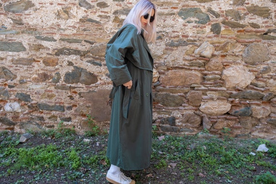 Vintage Maxi Trench Coat in Dark Green. Cotton Be… - image 5