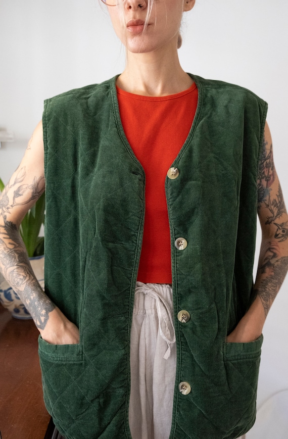 Vintage Plaid Vest Red Green with Pockets. Two Sid