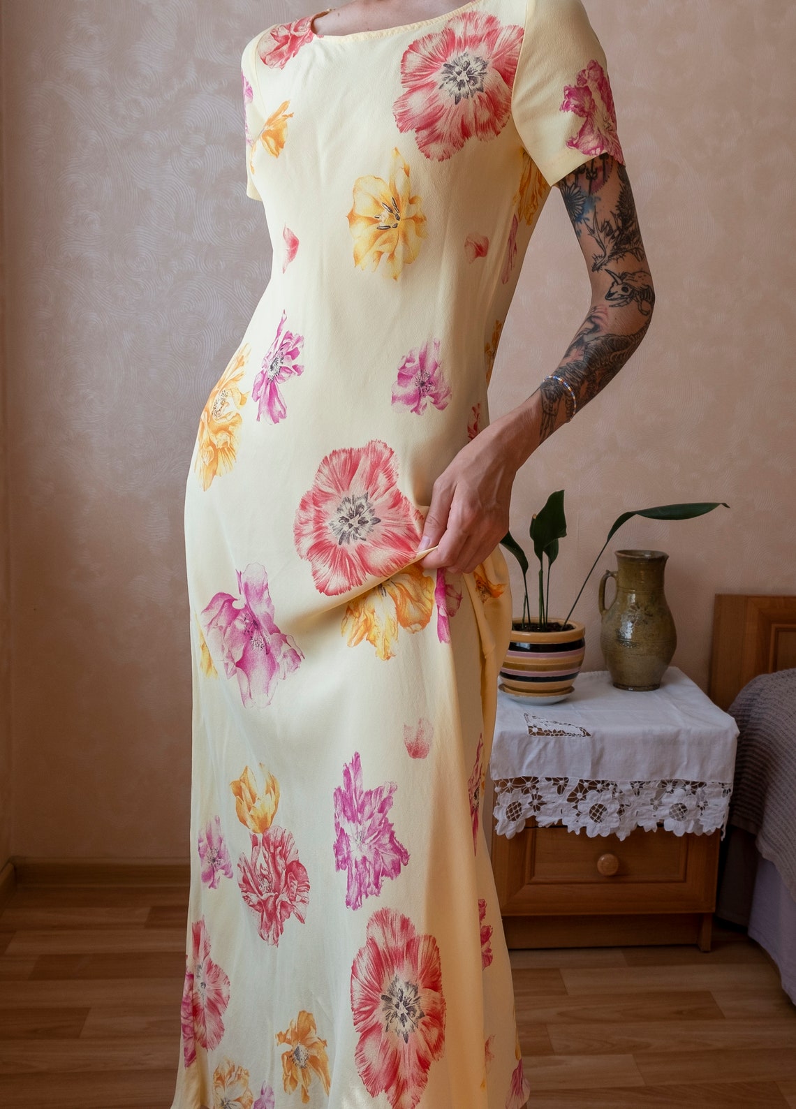 Laura Ashley Viscose Dress From the 90s. Maxi Gown in Floral Print ...