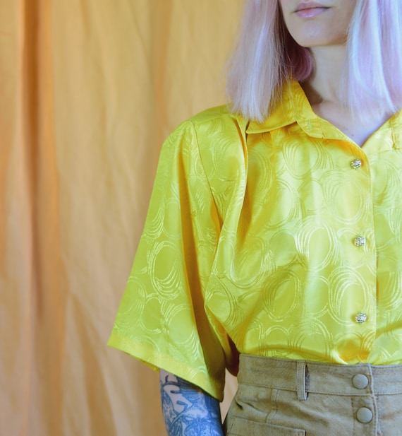 yellow button down blouse