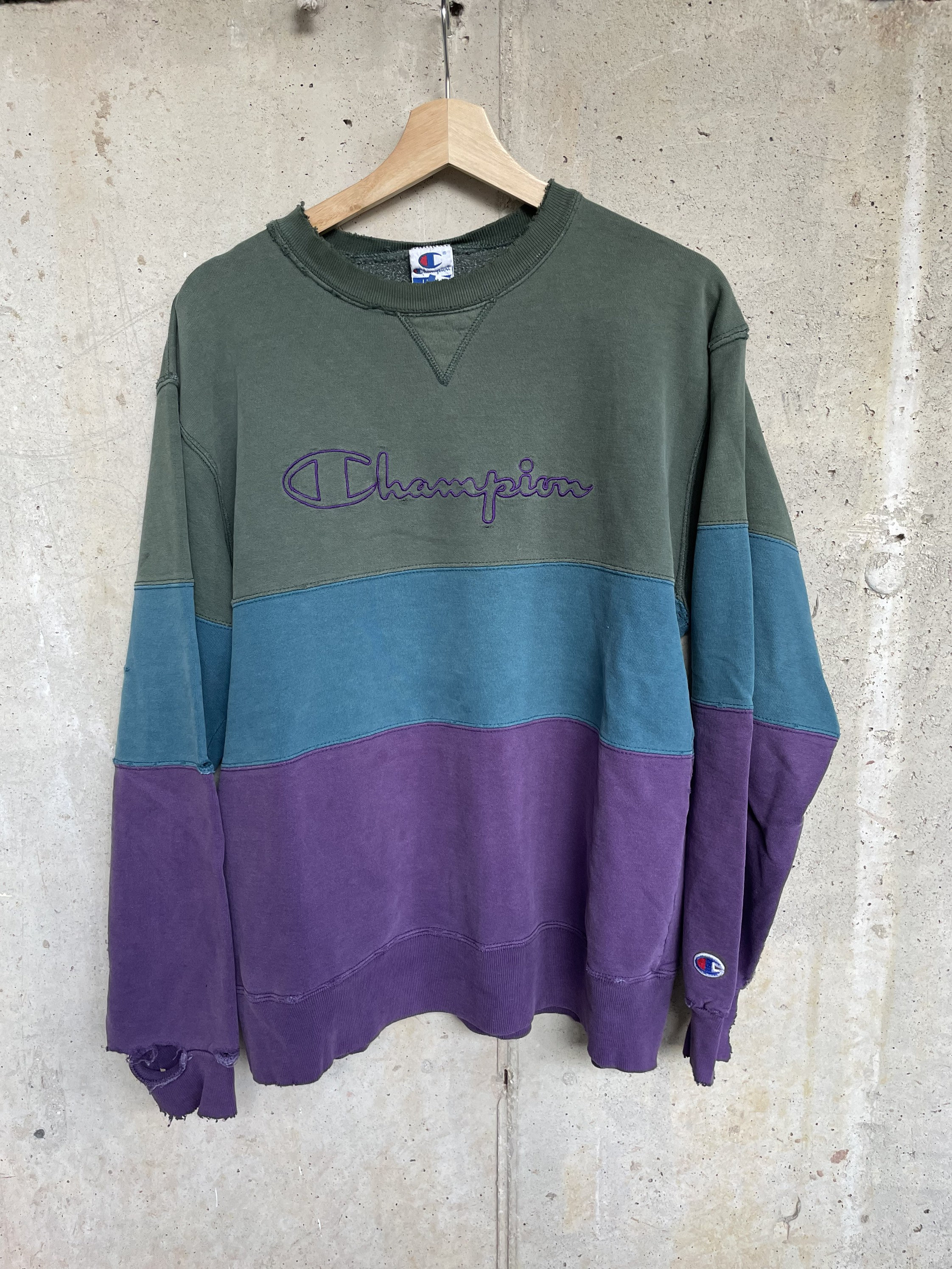 Vintage Champion Colorblock Script Crewneck Usa Distressed Large
