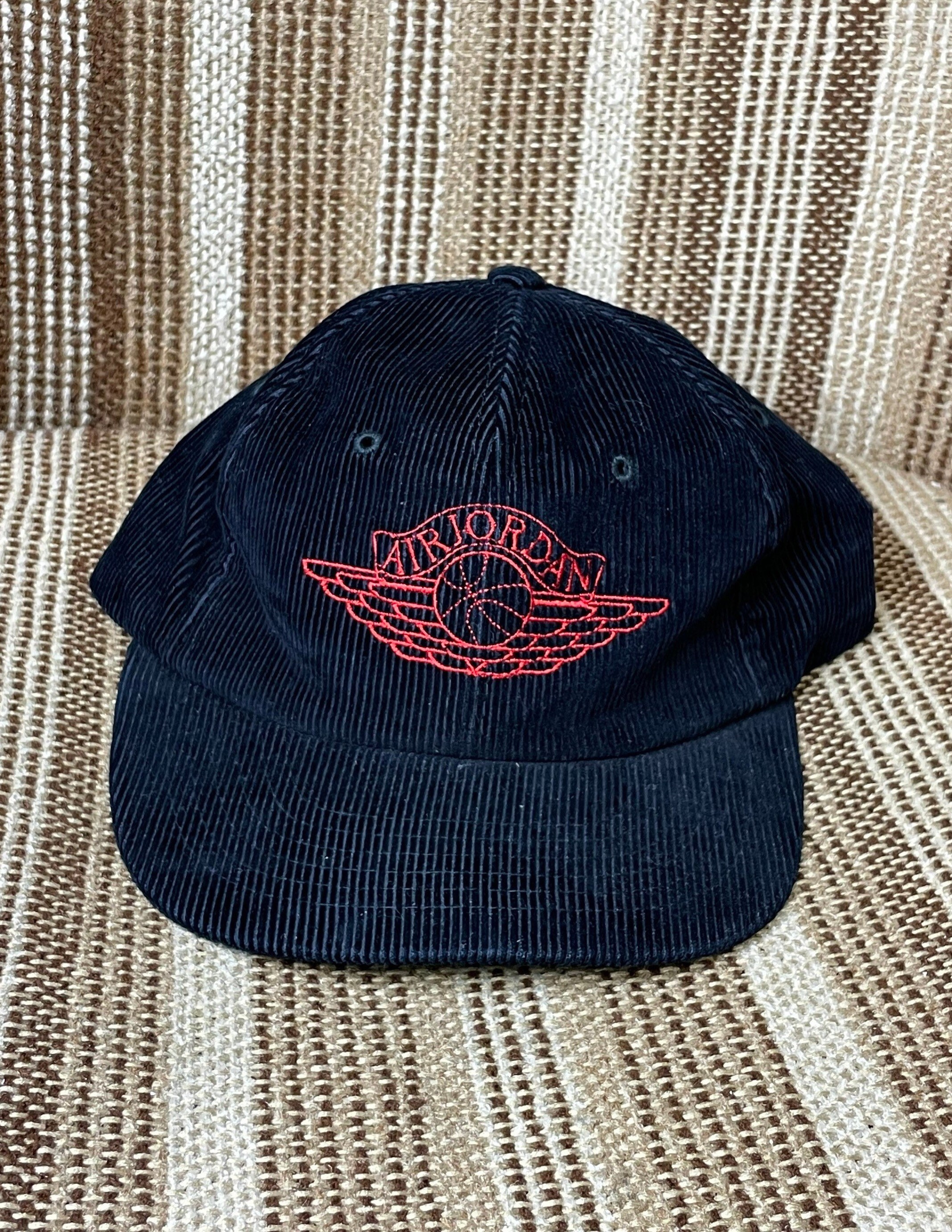 Rare Vintage 80s Nike Air-jordan Hat Wings Snap-back Corduroy