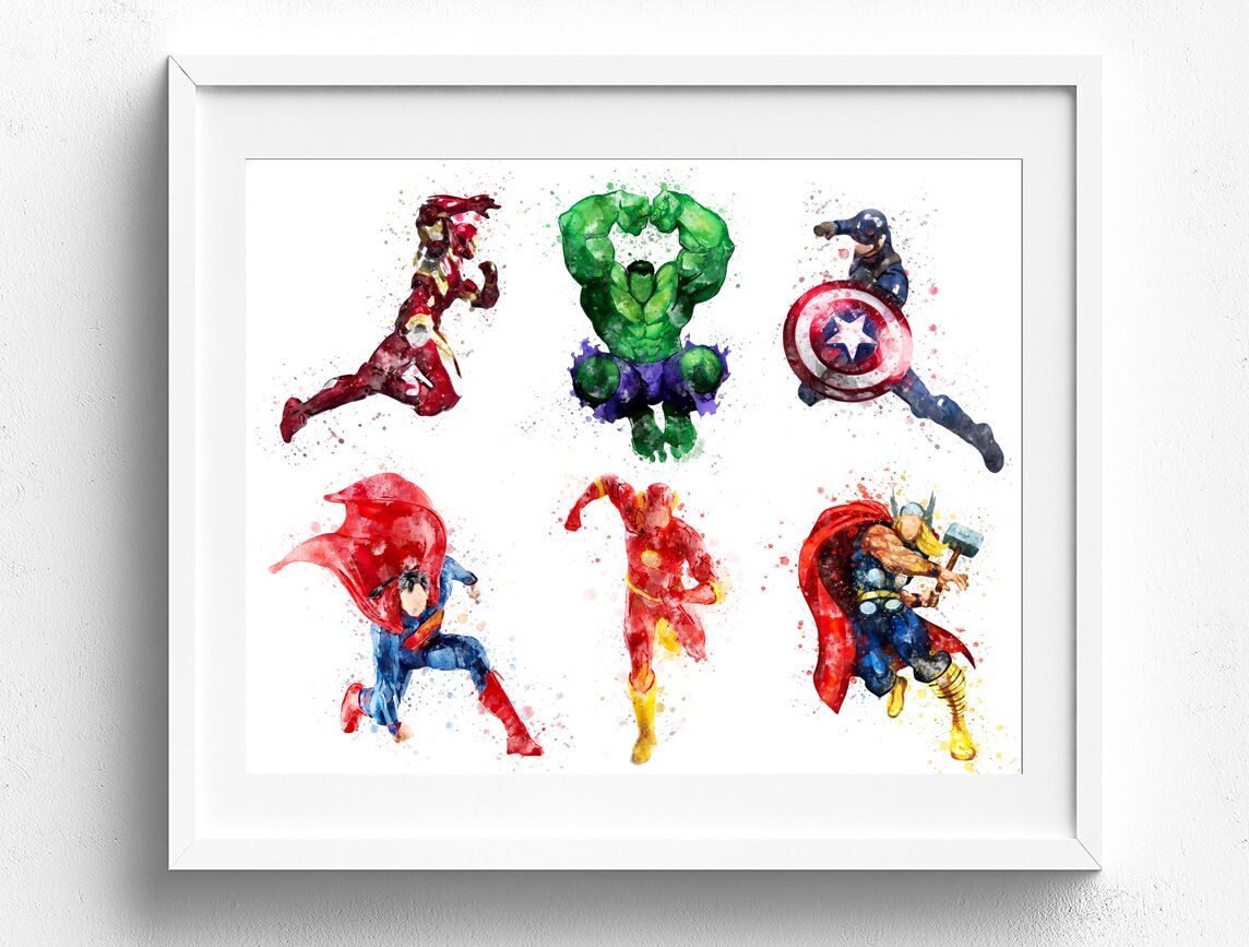 Avengers Superhero Watercolor Wall Art Avengers Poster Baby | Etsy