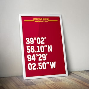 Arrowhead Stadium Coordinate Print for Man Cave - Kansas City Chiefs - Fan Art Poster Typographic Print