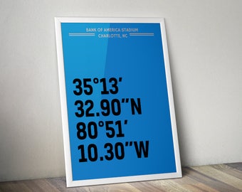 Bank of America Stadium Coordinate Print for Man Cave - Carolina Panthers - Fan Art Poster Typographic Print