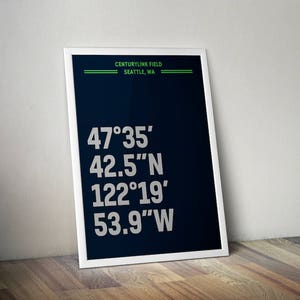 CenturyLink Field Coordinate Print for Man Cave - Seattle Seahawks - Fan Art Poster Typographic Print