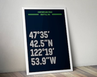 CenturyLink Field Coordinate Print for Man Cave - Seattle Seahawks - Fan Art Poster Typographic Print
