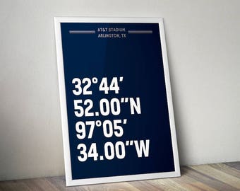 AT&T Stadium Coordinate Print for Man Cave - Dallas Cowboys - Fan Art Poster Typographic Print