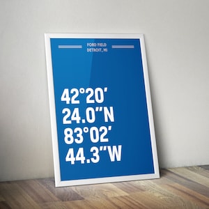 Ford Field Coordinate Print for Man Cave - Detroit Lions - Fan Art Poster Typographic Print
