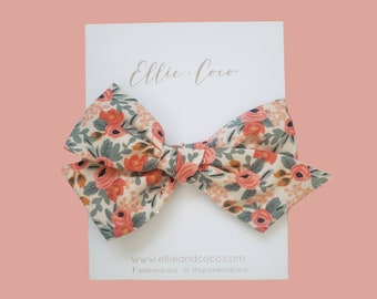 Peach Floral Baby Headband, Big Bow Headband Newborn Headband, Baby Gift, Baby Girl Gift, Baby Shower Gift, Baby Hair Clip, Floral Baby Bows