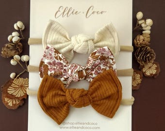 Ensemble de bandeau avec noeud pour bébé, noeuds floraux neutres bohèmes, cadeau de baby shower, bandeau pour bébé, cadeau pour bébé fille, bandeau avec noeud