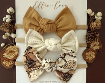 Ensemble de bandeau avec noeud pour bébé, noeuds floraux neutres bohèmes, cadeau de baby shower, bandeau pour bébé, cadeau pour bébé fille, bandeau avec noeud
