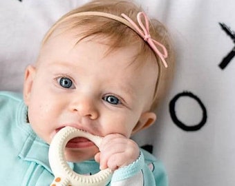 Tiny Baby Bow // Suede Bow // Baby Shower Gift //  Baby Gift // Baby Girl Gift // Baby Headband // Baby Photo Prop // Faux Leather Bow