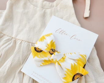 Noeud bébé tournesol, bandeau été bébé fille, bandeau floral nouveau-né, cadeau bébé fille 1 an, cadeau baby shower, pince à cheveux pour toute petite