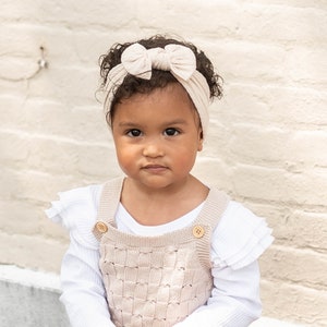 Big Bow Headband Beige, Cable Knit Baby Headband, Baby Headwrap, Turban Headband Baby, Knot Bow Headband, Baby Head Wrap, Tamaño 0-3yrs imagen 5