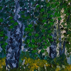 Birches Forest Landscape Oil Original Artwork Wall Decor Sun 6 by 8&quot; inches by Elena Grigorenko