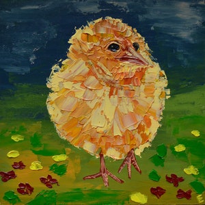 Original Oil Painting Chicken  Easter Decor Chick Painting Bird  Wall Art Painting in the Nursery Size 8 x 8 inches