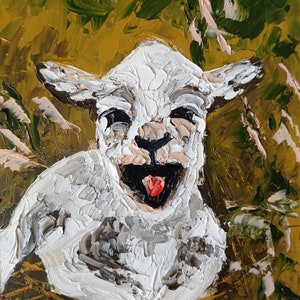Lamb Oil Painting Animal  Original Art Wall Decor size 8 x 6 inches