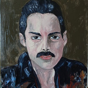 Freddie Mercury Oil Painting Original Art Portrait Rock Musician Studio Painting Wall Art size 20 x 16 inches