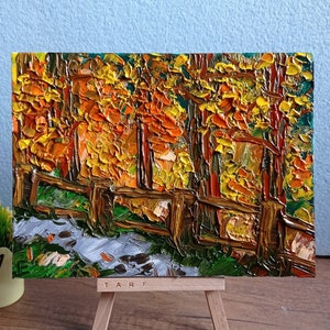 Outono floresta pintura a óleo outono pintura a óleo arte original paisagem decoração da parede parque caminho tamanho 6 por 8 "polegadas por elena grigorenko
