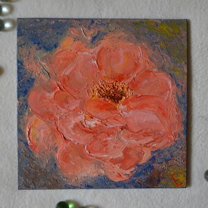 Arte abstracto de la pared de flores Pintura al óleo delicada Decoración de rosas tamaño 8 x 8 pulgadas