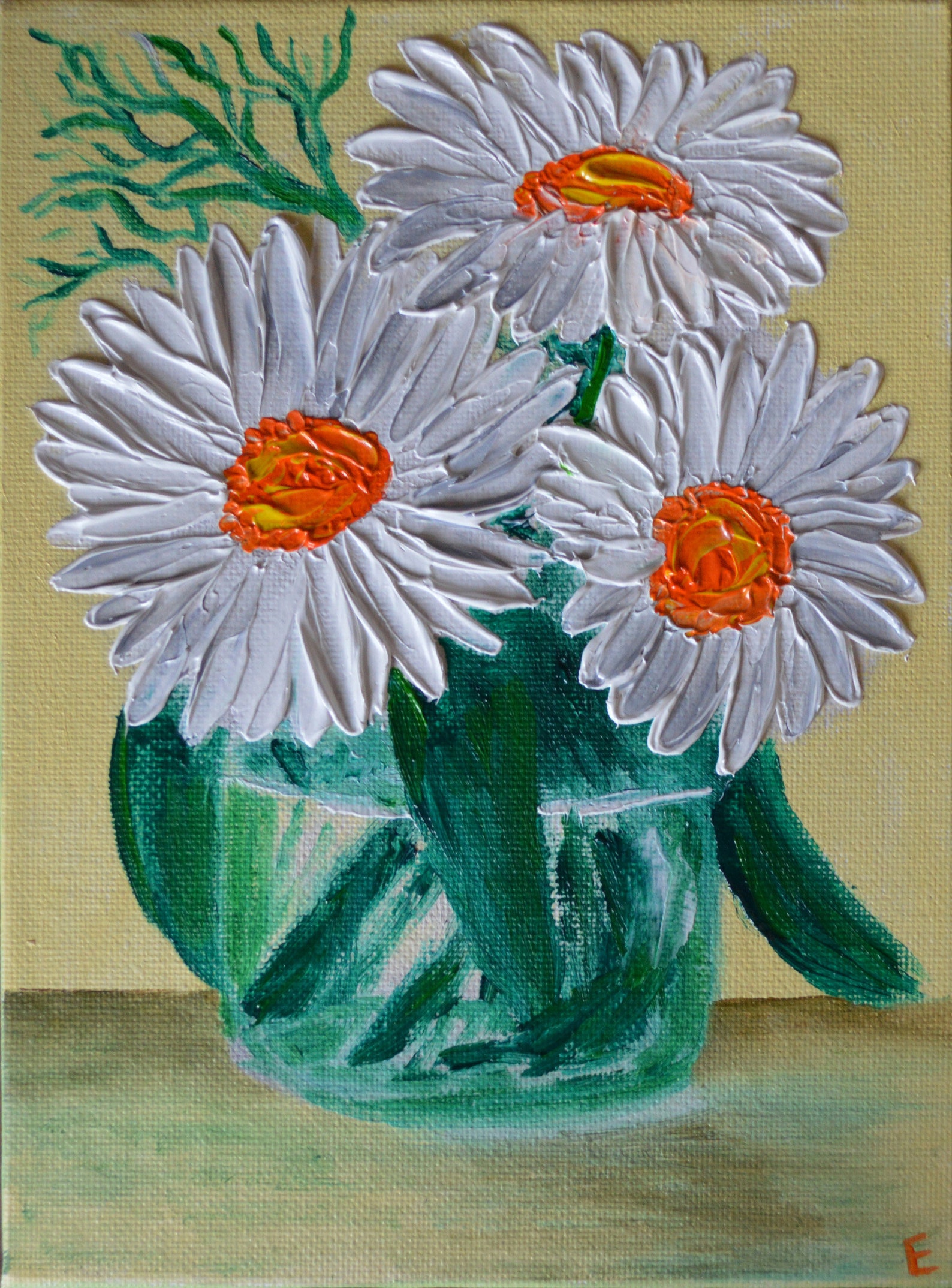 Original Oil Painting Daisies in Vase White Flowers Wall Painting Small