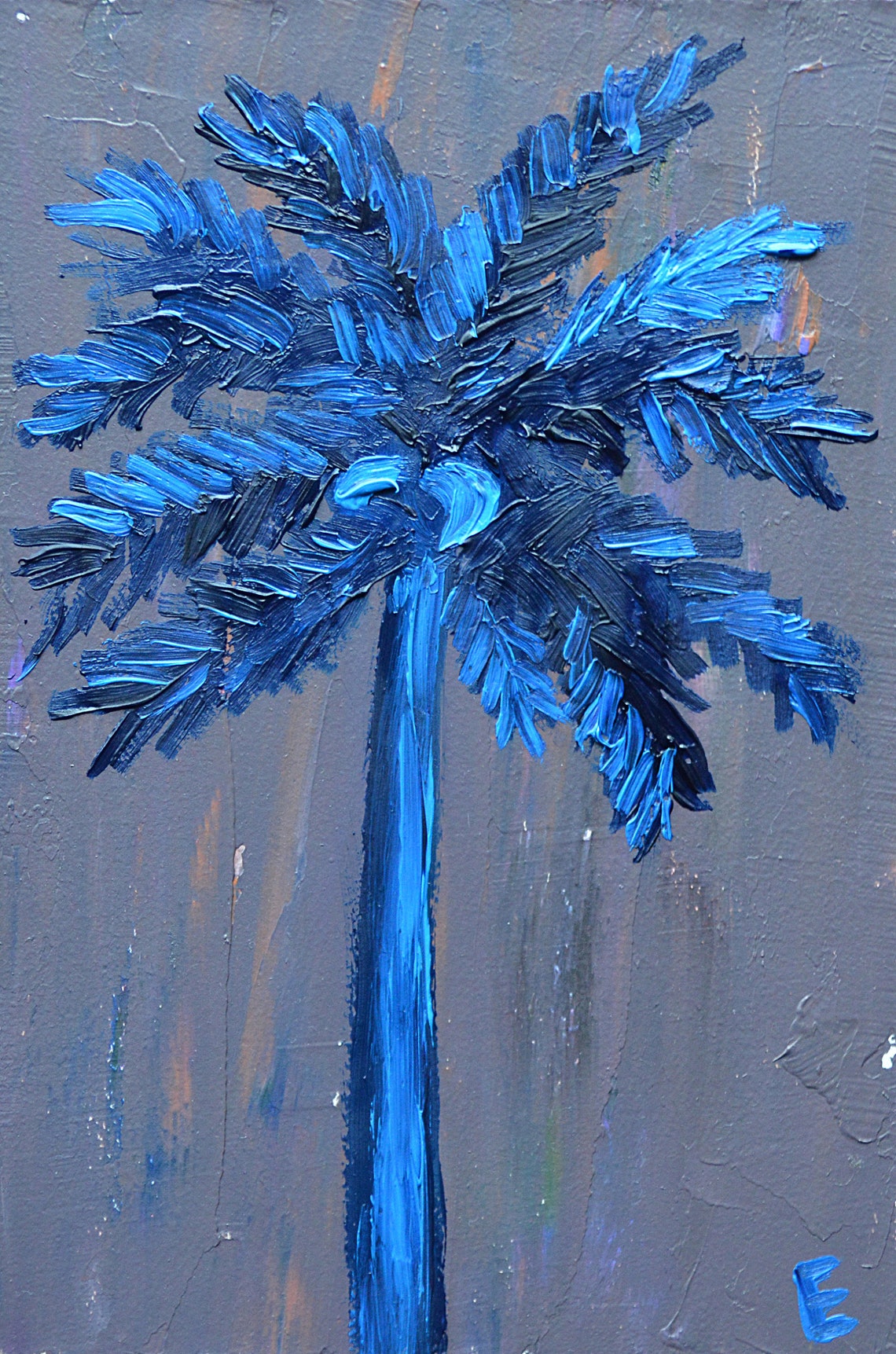 Original Painting Palm Tree Wall Art Blue Palm Tree Oil Palm Etsy
