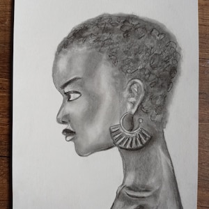 Original Kunst African American Zeichnung Skizze Illustration Papier Portrait 6 х 8&quot;