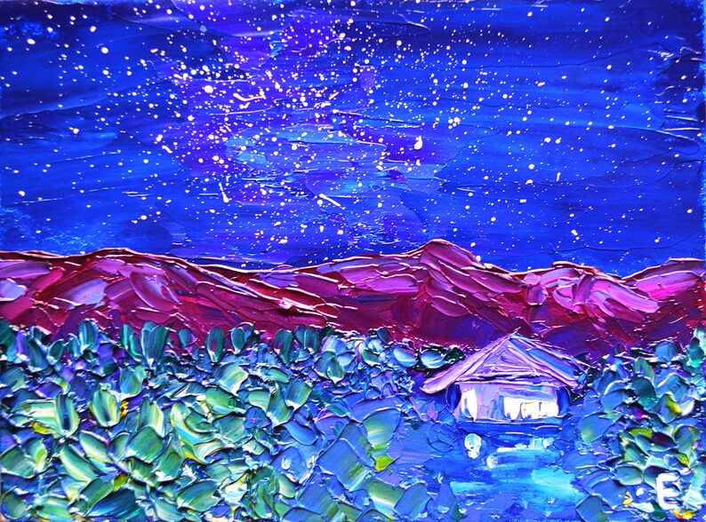 Oil Painting Night Landscape Starry Sky Art Arizona Utah Wall Etsy