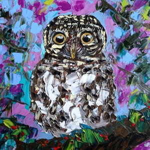 Original Painting Owl Bird Barn owl Animals Oil Painting Wall Art size 10 x 12 inches