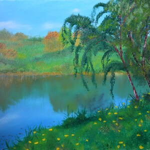 Original Oil Painting Meadow Stretched Canvas Nature Trees Flowers Wall Decor Landscape Art size 20 x 24 inches