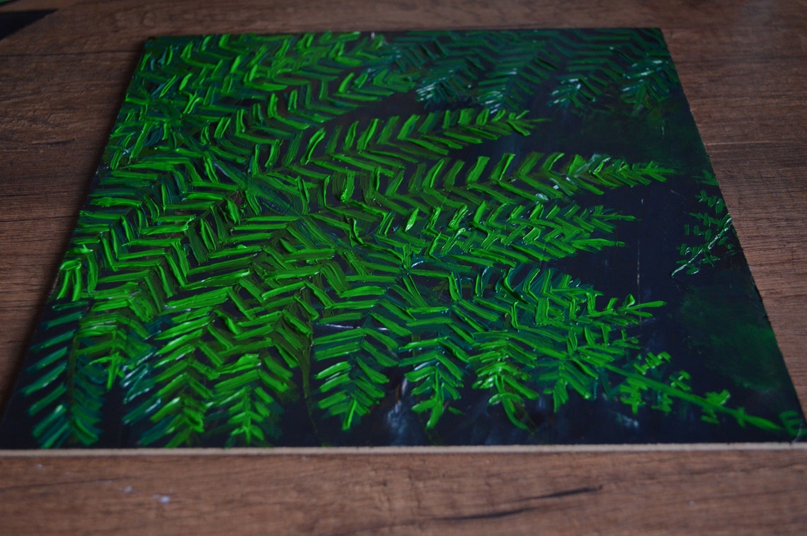 Farn Öl Pflanze Original Gemälde Wand Kunst Grün Quadrat Etsy