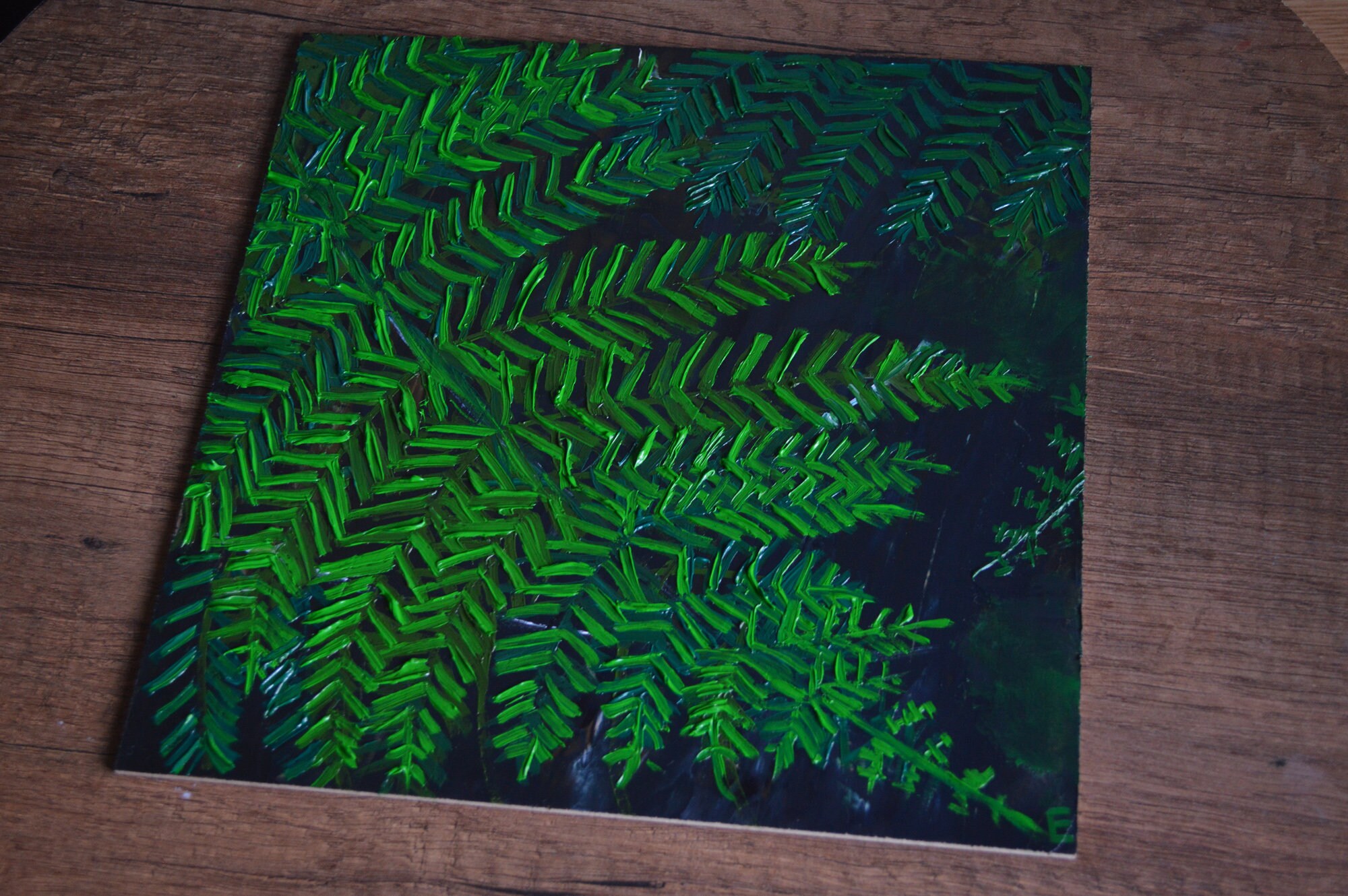 Farn Öl Pflanze Original Gemälde Wand Kunst Grün Quadrat Etsy