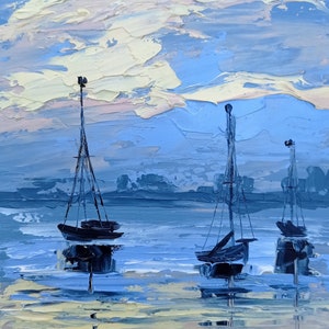 Iate Seascape Pintura Original Céu Arte Veleiro Arte Rica 8 por 8"