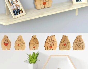 Puzzle famille ours en bois personnalisé