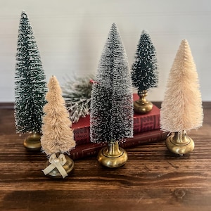 Christmas Bottle Brush Tree,  Vintage Brass Knobs,  Antique Architectural  Base, Farmhouse Christmas Decor