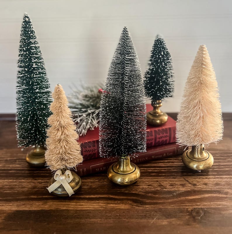 Christmas Bottle Brush Tree, Vintage Brass Knobs, Antique Architectural