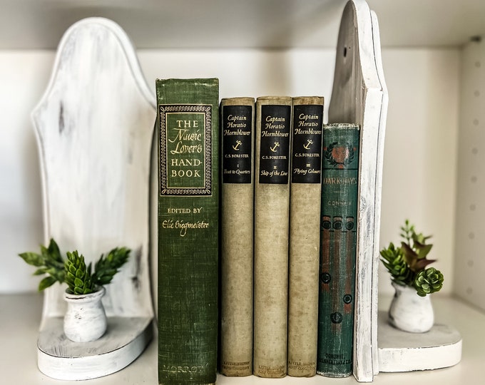 Rustic Farmhouse Candlestick Bookends With Greenery // FREE Shipping Etsy