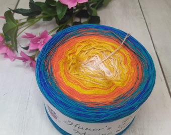 Blue/Yellow, 100% Merino wool superwash yarn cake, gradient colored yarn 3ply - Ready to ship