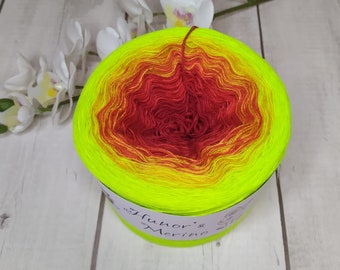 Neon, 100% Merino wool superwash yarn cake, gradient colored yarn 3ply - Ready to ship