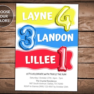 Triple Birthday Party Invitation: Sibling Celebration (Digital Download)