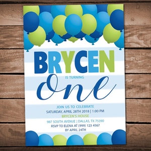 Balloons Party Invitation - Balloon Birthday Party - Balloons Birthday invitation - Blue and Green Balloons Invite - Any Age