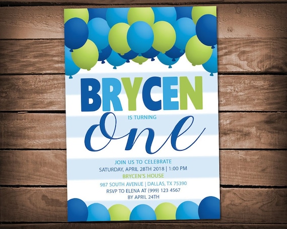 Balloons Party Invitation - Balloon Birthday Party - Balloons Birthday invitation - Blue and Green Balloons Invite - Any Age Il_570xn