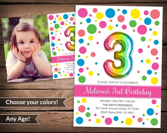 Polka Dot Party Invitation Polka Dot Birthday Party Polka Dot Birthday invite Rainbow Polka Dot Invitation Confetti Party Invite / Any Age Il_570xn
