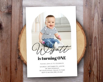 First Birthday Invitation Modern Photo Birthday Invitation Elegant 1st Birthday Invite Minimalist Birthday Party Invite