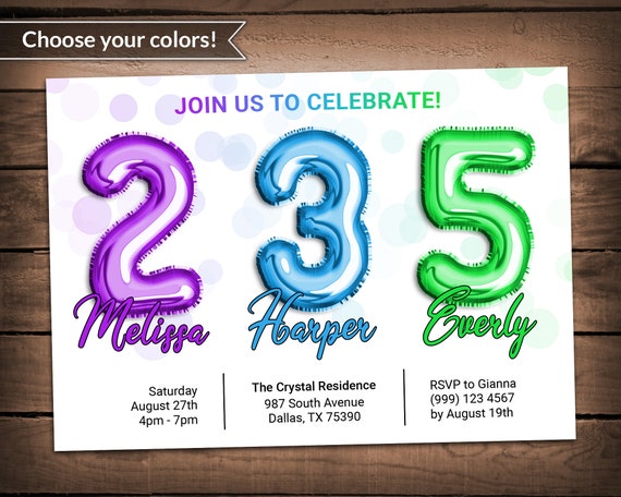 Sibling Triple Birthday Invitation - Triple Birthday Party Invite - Joint Birthday Party Invite - Combined Party Invitation Il_570xn